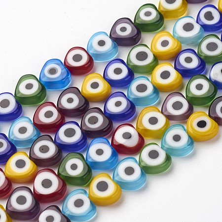 ARRICRAFT About 55 Pcs Flat Heart Handmade Evil Eye Lampwork Beads Mixed Colors 8x8x4mm for Jewelry Making 16