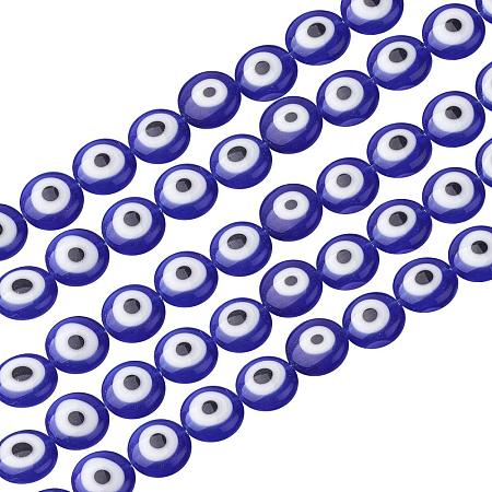 NBEADS 1 Strand (About 41pcs) Blue Flat Round Handmade Evil Eye Glass Lampwork Beads Charms Spacer Beads for Bracelets Necklace Jewelry Making
