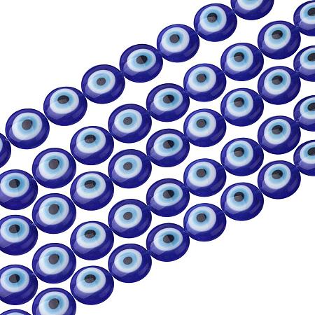 NBEADS 1 Strand (About 41pcs) Blue Flat Round Evil Eye Handmade Glass Lampwork Beads Charms Spacer Beads for Bracelets Necklace Jewelry Making
