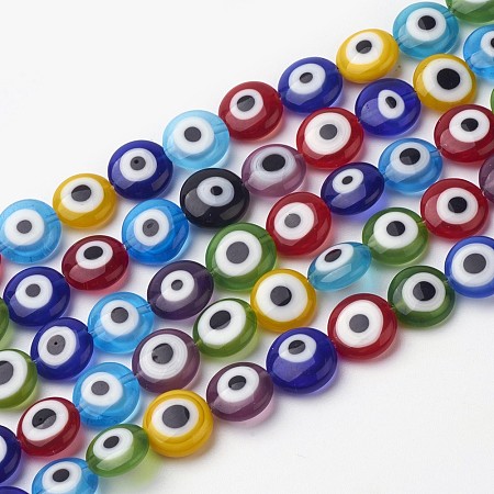 ARRICRAFT About 41 Pcs Flat Round Handmade Evil Eye Lampwork Beads Mixed Colors 10x4mm for Jewelry Making 16