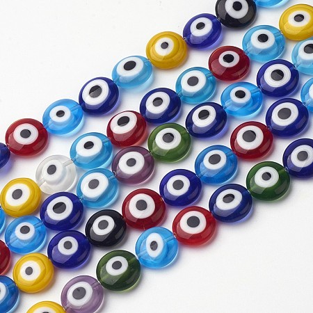 ARRICRAFT About 34 Pcs Flat Round Handmade Evil Eye Lampwork Beads Mixed Colors 12x4mm for Jewelry Making 16