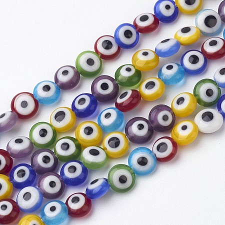 ARRICRAFT About 71 Pcs Flat Round Handmade Evil Eye Lampwork Beads Mixed Colors 6x4mm for Jewelry Making 16