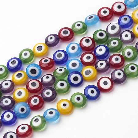ARRICRAFT About 51 Pcs Flat Round Handmade Evil Eye Lampwork Beads Mixed Colors 8x4mm for Jewelry Making 16