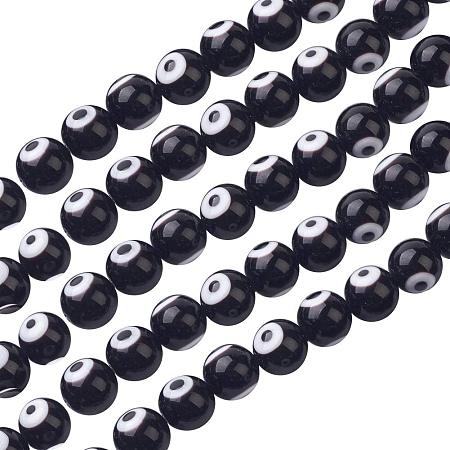 NBEADS 1 Strand (About 35pcs) Black Round Handmade Evil Eye Glass Lampwork Beads Charms Spacer Beads for Bracelets Necklace Jewelry Making