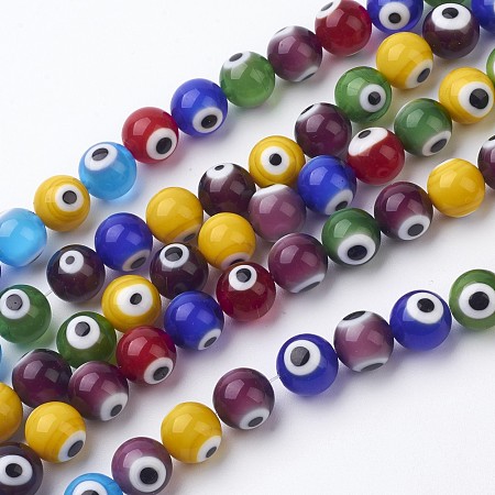 ARRICRAFT About 35 Pcs Round Handmade Evil Eye Lampwork Beads Mixed Colors Diameter 10mm for Jewelry Making 16