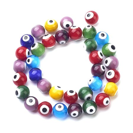 ARRICRAFT About 35 Pcs Round Handmade Evil Eye Lampwork Beads Mixed Colors Diameter 12mm for Jewelry Making 16
