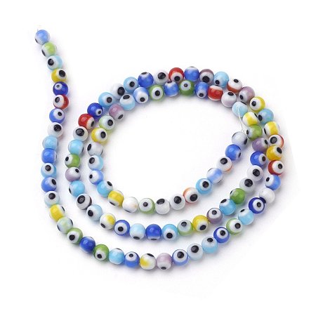 ARRICRAFT About 100 Pcs Round Handmade Evil Eye Lampwork Beads Mixed Colors Diameter 4mm for Jewelry Making 16