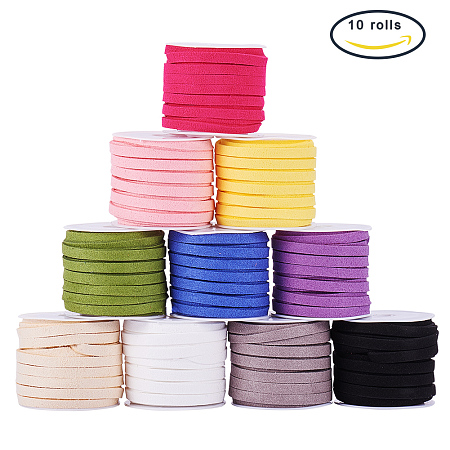 PandaHall Elite 10 Rolls 5mm Faux Leather Suede Beading Cords Lace Velvet String 5.5 Yard per Roll 10 Colors for Jewelry Making