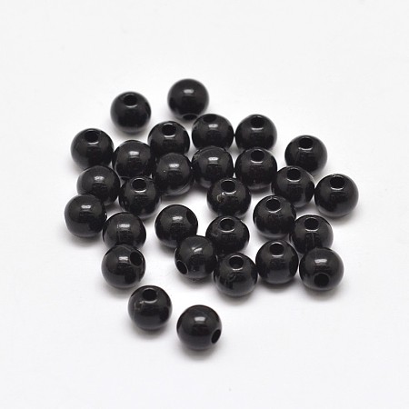Honeyhandy Round Acrylic Beads, Black, 4mm, Hole: 1.5mm, about 16565pcs/500g