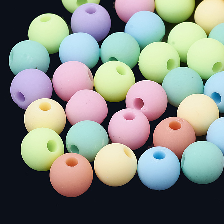 Honeyhandy Rubberized Style Acrylic Beads, Round, Mixed Color, 8x7mm, Hole: 2mm, about 1840pcs/500g