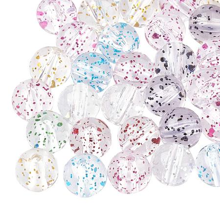 ARRICRAFT Transparent Acrylic Beads, with Glitter Powder, Round, Mixed Color, 10mm, Hole: 1.8mm; About 960pcs/500g
