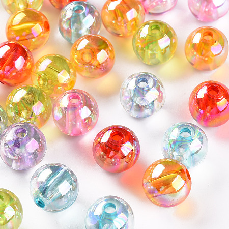ARRICRAFT Transparent Acrylic Beads, AB Color Plated, Round, Mixed Color, 10x9mm, Hole: 2mm, about 940pcs/500g