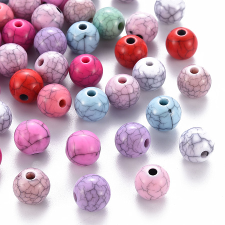 Arricraft Opaque Crackle Acrylic Beads, Round, Mixed Color, 10x9mm, Hole: 2mm, about 940pcs/500g