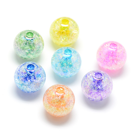 Arricraft Crackle Style Acrylic Beads, AB Colour, Inside Color, Round, Mixed Color, 16mm, Hole: 4mm, about 225pcs/500g