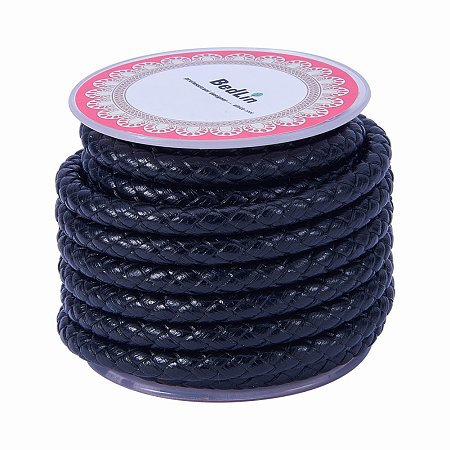 ARRICRAFT 1 Roll 6mm Round Folded Bolo Fold Braided Leather Cords for Necklace Bracelet Jewelry 3.5m per Roll Black