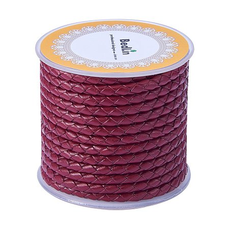 ARRICRAFT 1 Roll 4mm Round Folded Bolo Fold Braided Leather Cords for Necklace Bracelet Jewelry 5m per Roll Red