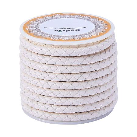 ARRICRAFT 1 Roll 5mm Round Folded Bolo Fold Braided Leather Cords for Necklace Bracelet Jewelry Making 4m per Roll White