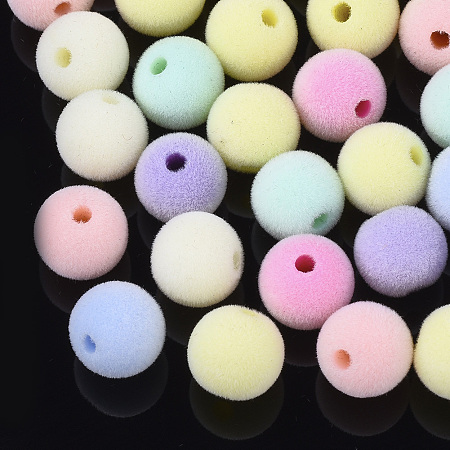 Honeyhandy Flocky Acrylic Beads, Round, Mixed Color, 8x7.5mm, Hole: 1mm