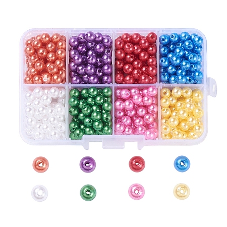 NBEADS Imitation Pearl Acrylic Beads, Dyed, Round, Mixed Color, 6x5.5mm, Hole: 1.5~2mm; 560pcs/box