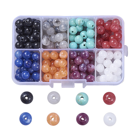 NBEADS Imitation Gemstone Acrylic Beads, Round, Mixed Color, 8mm, Hole: 2mm, 200pcs/box