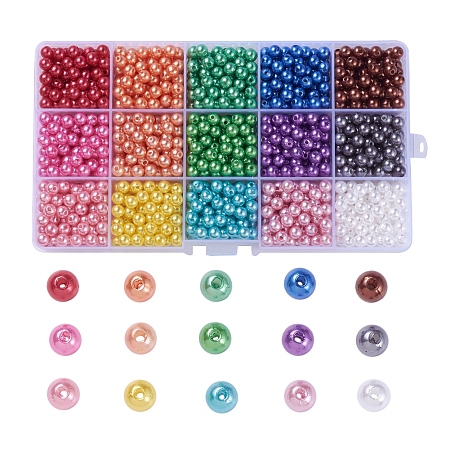 NBEADS Imitation Pearl Acrylic Beads, Dyed, Round, Mixed Color, 6x5.5mm, Hole: 1.5~2mm; 1350pcs/box