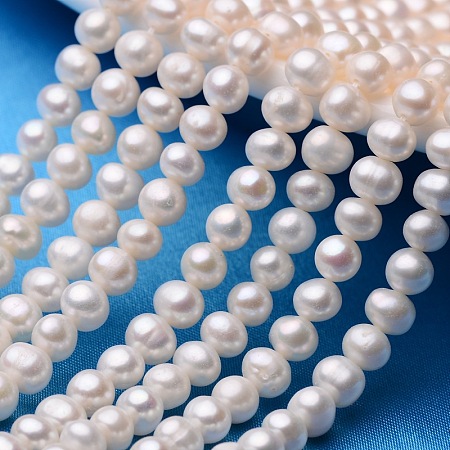 ARRICRAFT Natural Cultured Freshwater Pearl Beads Strands, Round, Creamy White, 5~6mm, Hole: 0.8mm, about 78pcs/strand, 15.7 inches