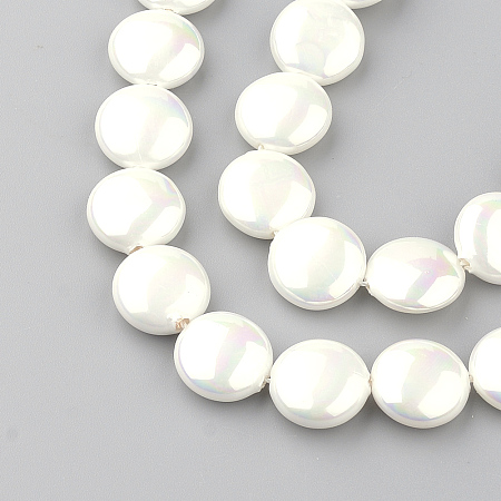 ARRICRAFT Shell Pearl Bead Strands, Flat Round, Seashell Color, 12x5~6mm, Hole: 1mm, about 32pcs/strand, 15.7 inches
