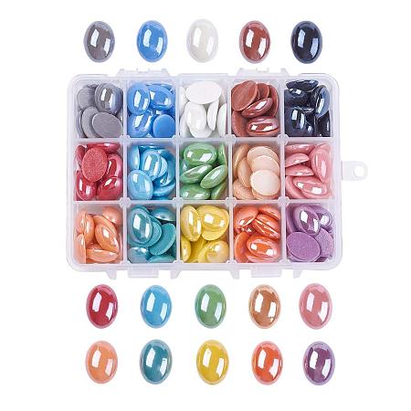 ARRICRAFT 1 Box (About 225pcs) 15 Colors Oval Flatback Pearlized Plated Handmade Porcelain Cabochons for Scrapbook Craft DIY Making (13x18mm)