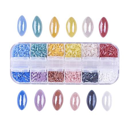 ARRICRAFT 1 Box (About 2460pcs) 12 Colors Horse Eye Pearlized Plated Handmade Porcelain Cabochons for Scrapbook Craft DIY Nail Making (7x3mm)