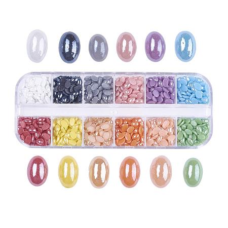 ARRICRAFT 1 Box (About 1080pcs) 12 Colors Oval Pearlized Plated Handmade Porcelain Cabochons for Craft DIY Nail Making (6x4mm)