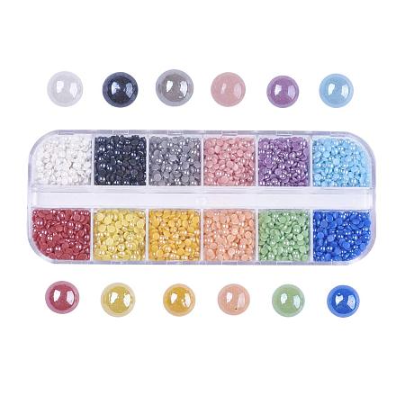 ARRICRAFT 1 Box 12 Colors 3mm Pearlized Plated Handmade Porcelain Cabochons Half Round for Craft DIY Nail Making (About 4920pcs)