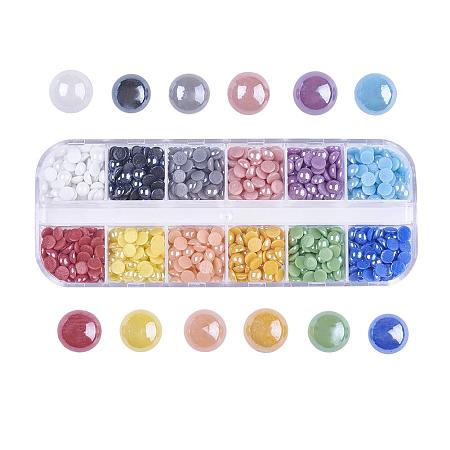 ARRICRAFT 1 Box 12 Colors 5mm Pearlized Plated Handmade Porcelain Cabochons Half Round for Craft DIY Nail Making (About 780pcs)