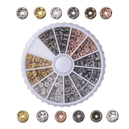 Arricraft About 240pcs 4mm 6 Colors 2 Styles Brass Rondelle Spacer Beads Round Rondelle Crystal Rhinestone Charms Beads Jewelry Making