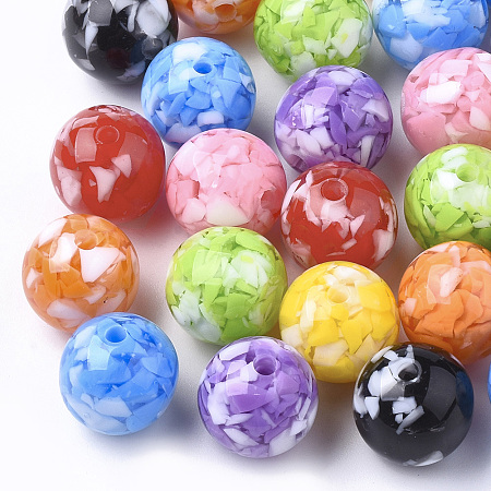 Honeyhandy Resin Beads, Imitation Gemstone Chips Style, Round, Mixed Color, 20mm, Hole: 2.5mm