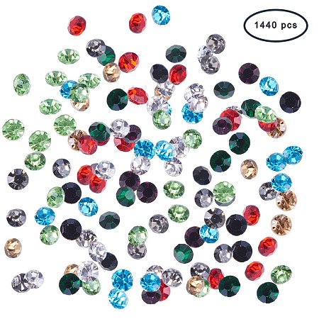 ARRICRAFT 1 Bag Glass Pointed Back Rhinestones, Cone, Back Plated, Assorted Color Mixed, 3mm in diameter, 2mm thick, about 1440pcs/bag