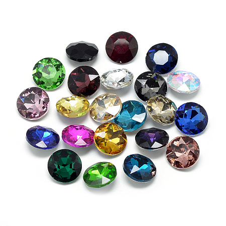 ARRICRAFT Pointed Back Glass Rhinestone Cabochons, Back Plated, Faceted, Flat Round, Mixed Color, 12x4.8mm