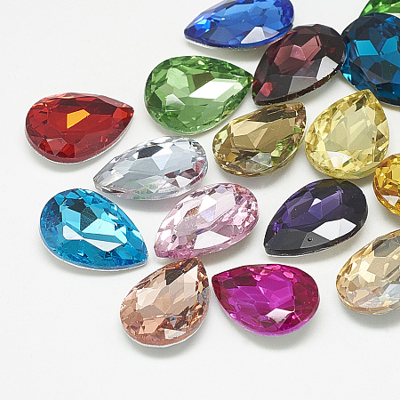 Honeyhandy Pointed Back Glass Rhinestone Cabochons, Faceted, teardrop, Mixed Color, 18x13x5mm