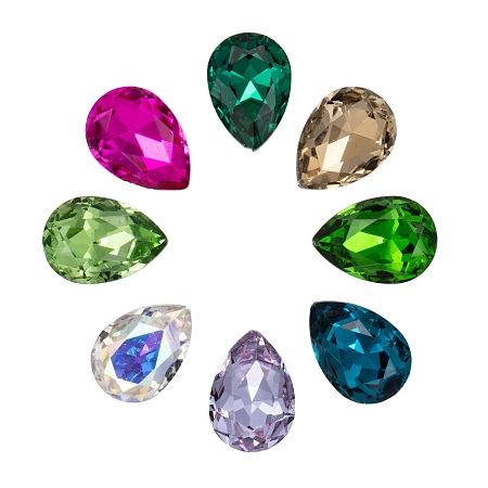 Honeyhandy Pointed Back Glass Rhinestone Cabochons, Faceted, teardrop, Mixed Color, 10x7x4mm