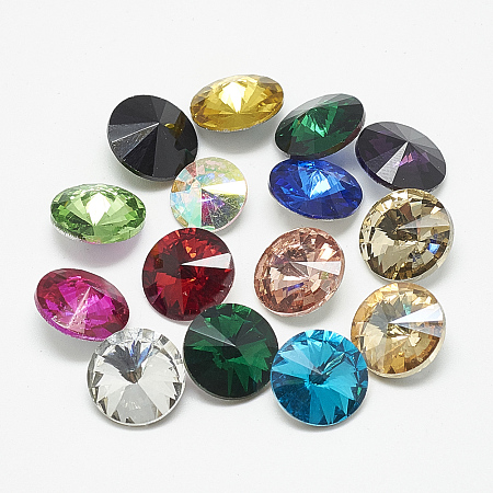 Honeyhandy Pointed Back Glass Rhinestone Cabochons, Rivoli Rhinestone, Faceted, Cone, Mixed Color, 14x7mm