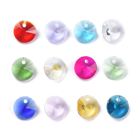 Honeyhandy 180Pcs 12 Colors Birthstone Charms Glass Charms, Faceted, Cone, Rivoli Rhinestone, Mixed Color, 8x4mm, Hole: 1~1.2mm, 15pcs/color, 180pcs/box