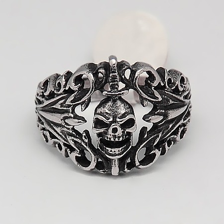 Arricraft Personalized Retro Men's Halloween Jewelry Skull Rings, 316 Stainless Steel Wide Rings, Antique Silver, 23mm