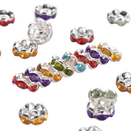 NBEADS 500pcs Grade B Acrylic Brass Rhinestone Spacer Beads, Rondelle, Silver, Mixed Color
