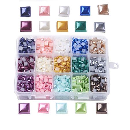 ARRICRAFT 1 Box 15 Colors Square ABS Plastic Imitation Pearl Cabochons 6x6x3mm for Scrapbook Craft (About 2400pcs)