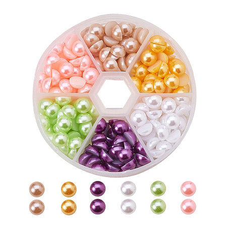 PandaHall Elite Diameter 8mm 6 Colors Imitation Pearl Cabochons ABS Acrylic Half Round Flat Back  Cabochons for Jewelry Craft Making, about 240pcs/box