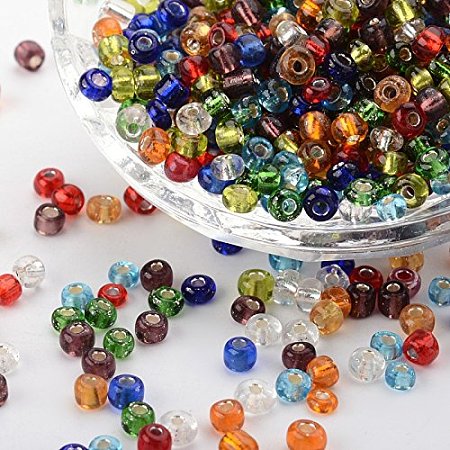 PandaHall Elite About 4500 Pcs 6/0 Glass Seed Beads Silver Lined Mixed Colors Round Pony Bead Mini Spacer Beads Diameter 4mm for Jewelry Making