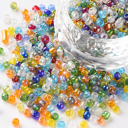Honeyhandy Round Glass Seed Beads, Transparent Colours Rainbow, Round, Mixed Color, 3mm