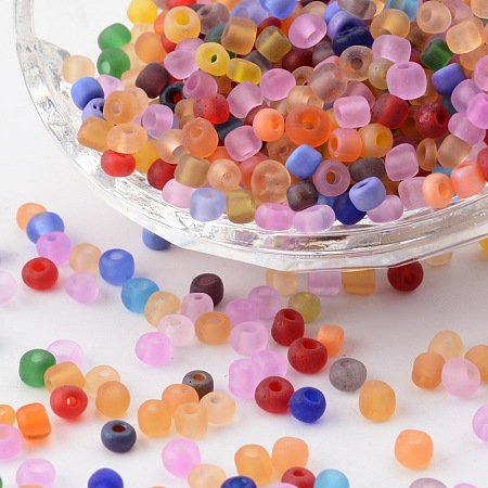 ARRICRAFT Glass Seed Beads, Frosted Colors, Round, Mixed Color, 4mm, Hole: 1~1.5mm, about 4500pcs/pound