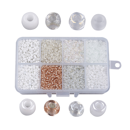 ARRICRAFT 8/0 Glass Seed Beads, Mixed Style, Round, White, 3x2mm, Hole: 1mm, about 4200pcs/box, Packaging Box: 11x7x3cm