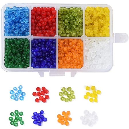 NBEADS 1 Box 8 Color 12/0 Round Glass Seed Beads, Diameter 4mm Frosted Colors Loose Spacer Beads Pony Beads with 1.5mm Hole for DIY Craft Bracelet Necklace Jewelry Making, Mixed Color