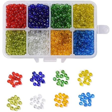 NBEADS 1 Box 8 Color 12/0 Round Glass Seed Beads, Diameter 4mm Transparent Colors Loose Spacer Beads Pony Beads with 1.5mm Hole for DIY Craft Bracelet Necklace Jewelry Making, Mixed Color